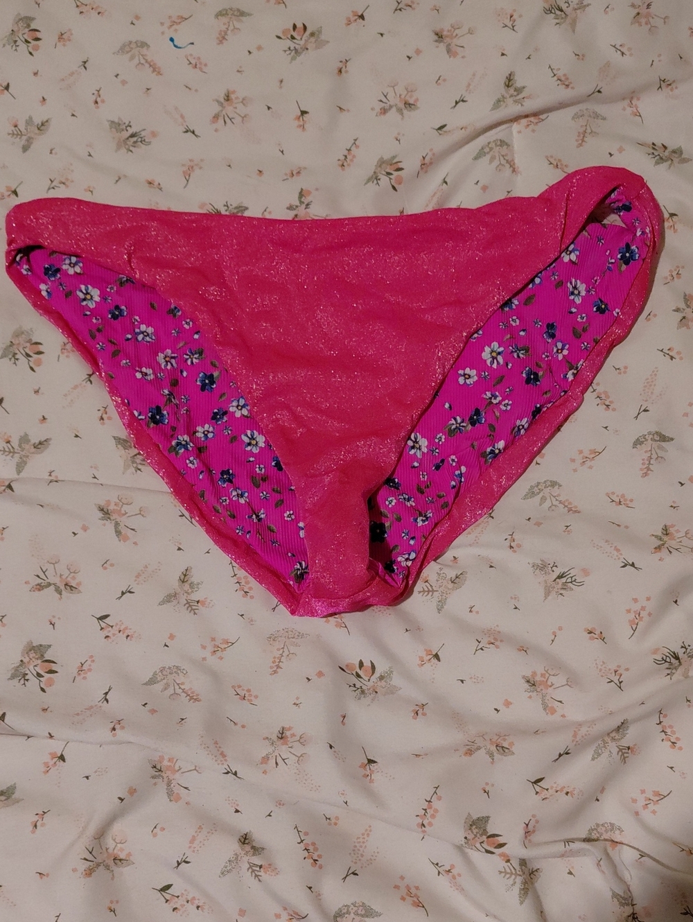 Maaji Hot Pink Floral-Trim Bikini Bottom